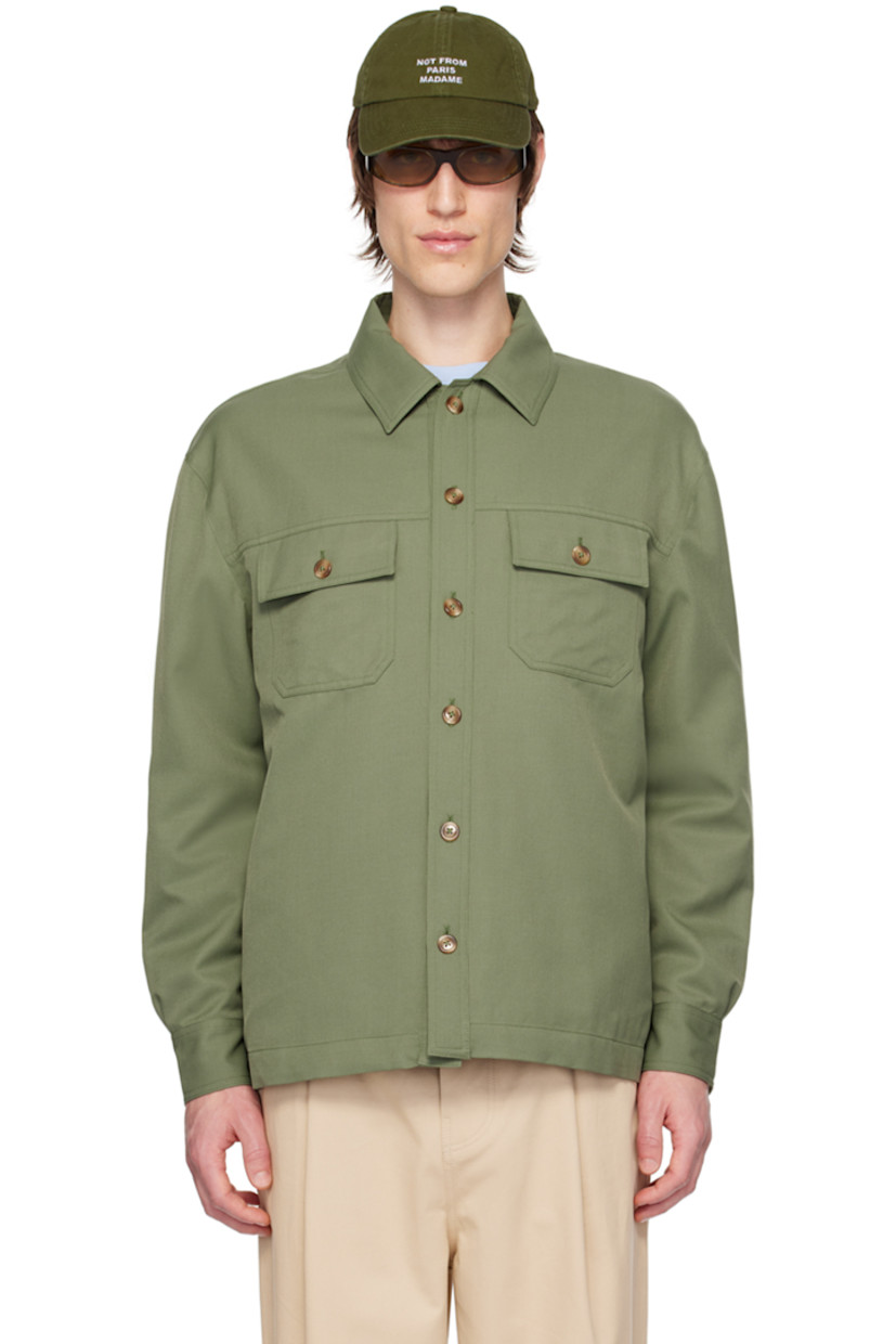 Polyester- and virgin wool-blend twill shirt.

· Spread collar
· Button closure
· Flap pockets
· Single-button barrel cuffs
· Full viscose twill lining

Supplier color: Kaki