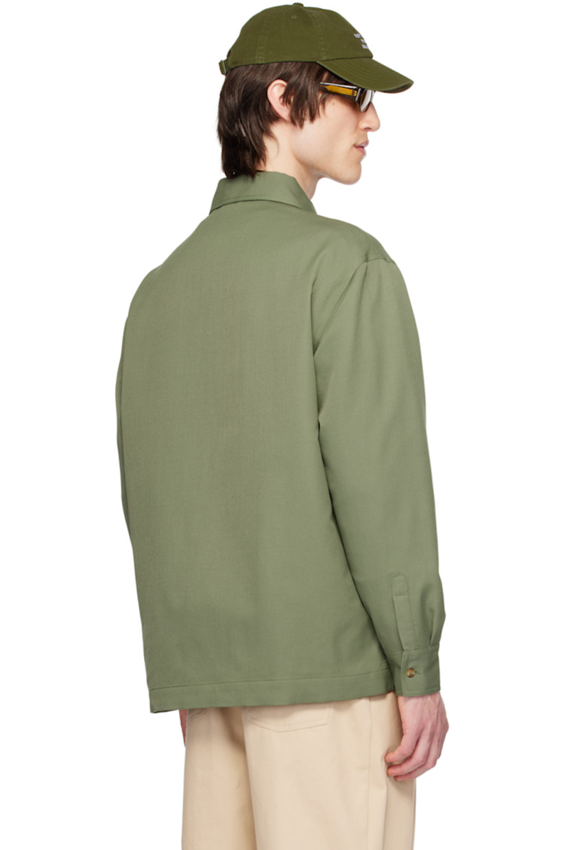 Polyester- and virgin wool-blend twill shirt.

· Spread collar
· Button closure
· Flap pockets
· Single-button barrel cuffs
· Full viscose twill lining

Supplier color: Kaki