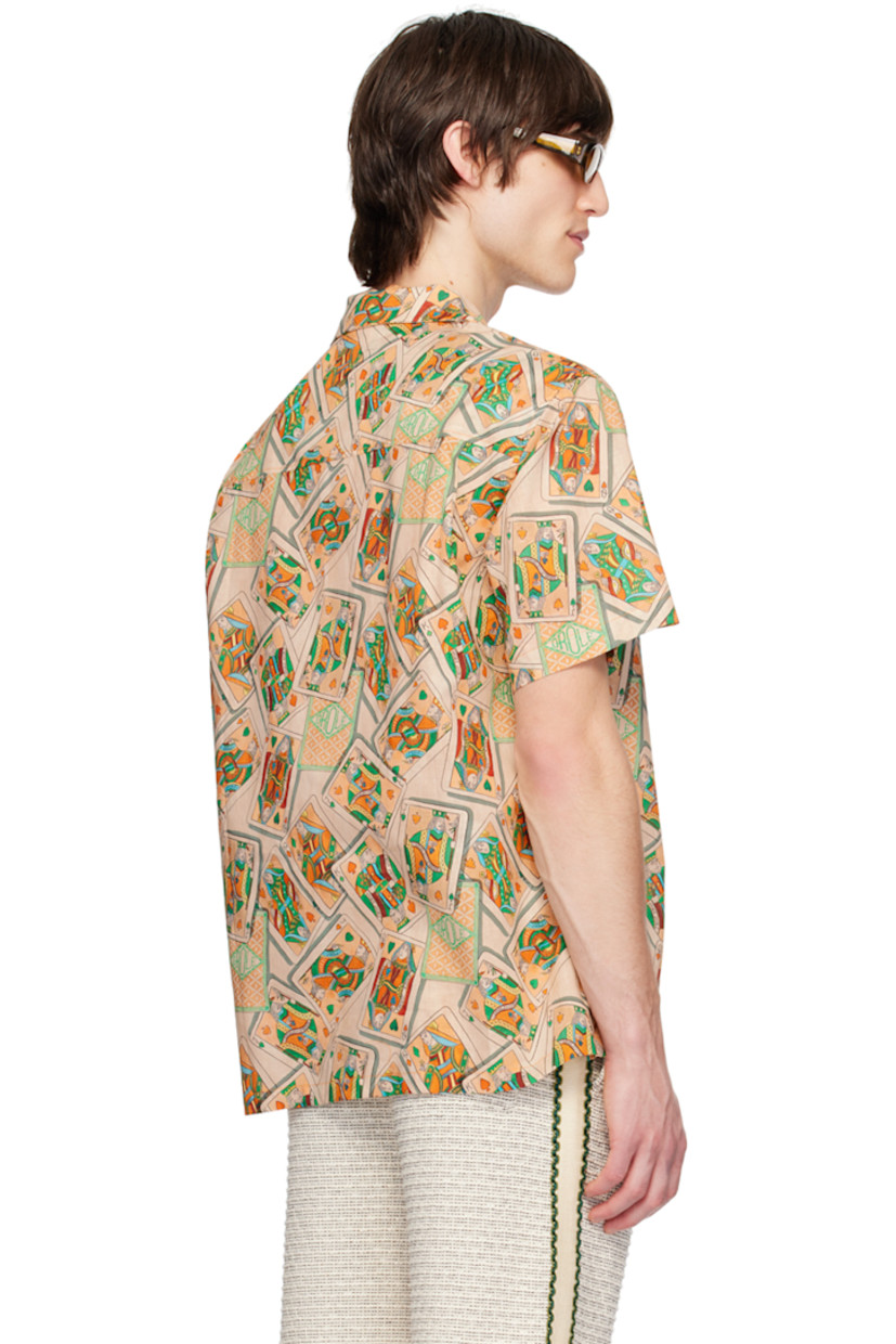Linen- and cotton-bend hopsack shirt. Graphic pattern printed throughout.

· Open spread collar
· Button closure
· Logo-engraved hardware

Supplier color: Peach