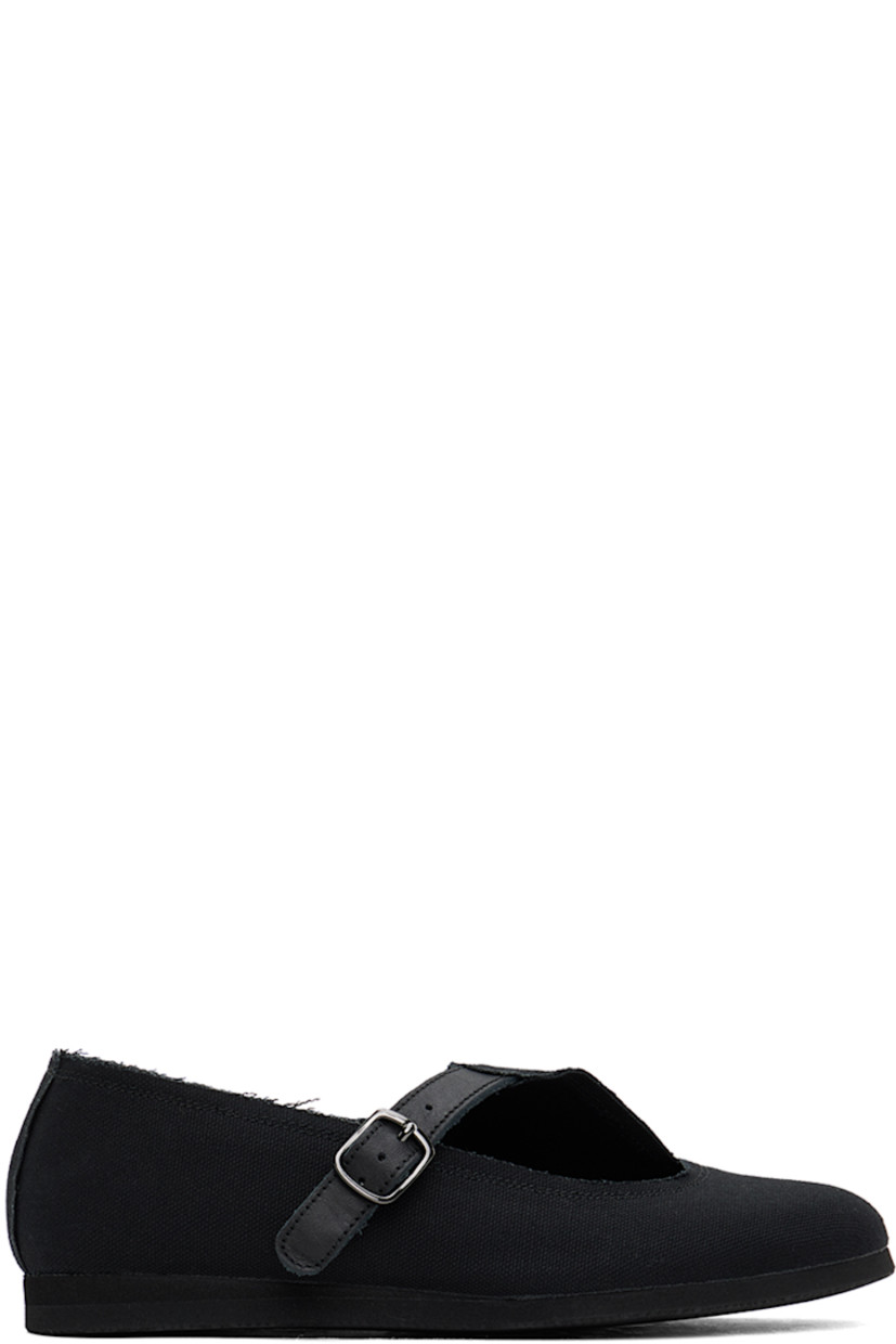Lightweight cotton canvas Mary Jane-style ballerina flats in black.

· Raw edges throughout
· Adjustable leather strap at vamp
· Canvas lining
· Foam rubber midsole
· Treaded rubber sole

Supplier color: Black