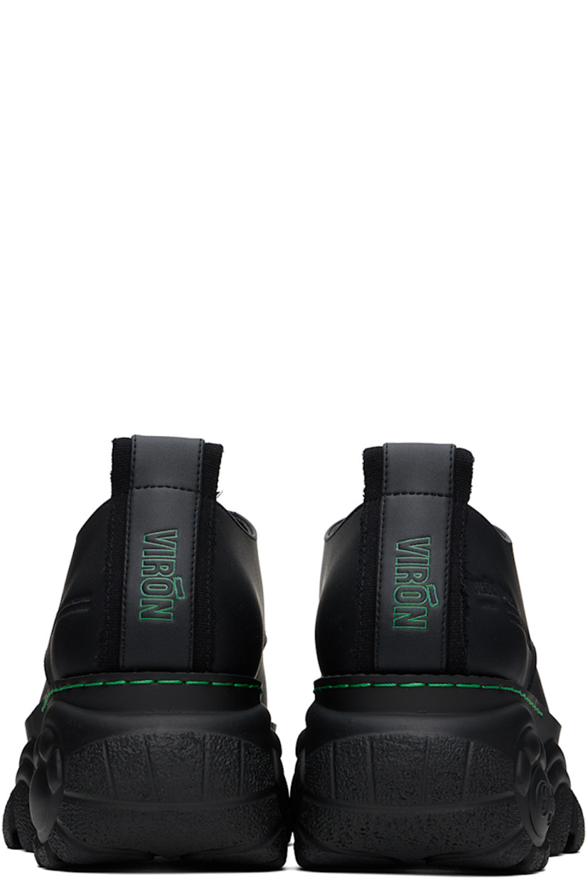 Handcrafted PETA-certified buffed corn polymer faux-leather derbys in black.

· Lace-up closure
· Logo embossed at padded tongue 
· Logo and text embossed at outer side 
· Canvas trim and pull-loop at heel tab 
· Logo embossed at heel counter
· Logo printed at padded footbed
· Grained faux-leather lining
· Logo-embossed sculptural platform rubber midsole
· Treaded rubber sole
· Contrast stitching in green 

Part of the Virón x Buffalo Source collaboration. 

Supplier color: Black