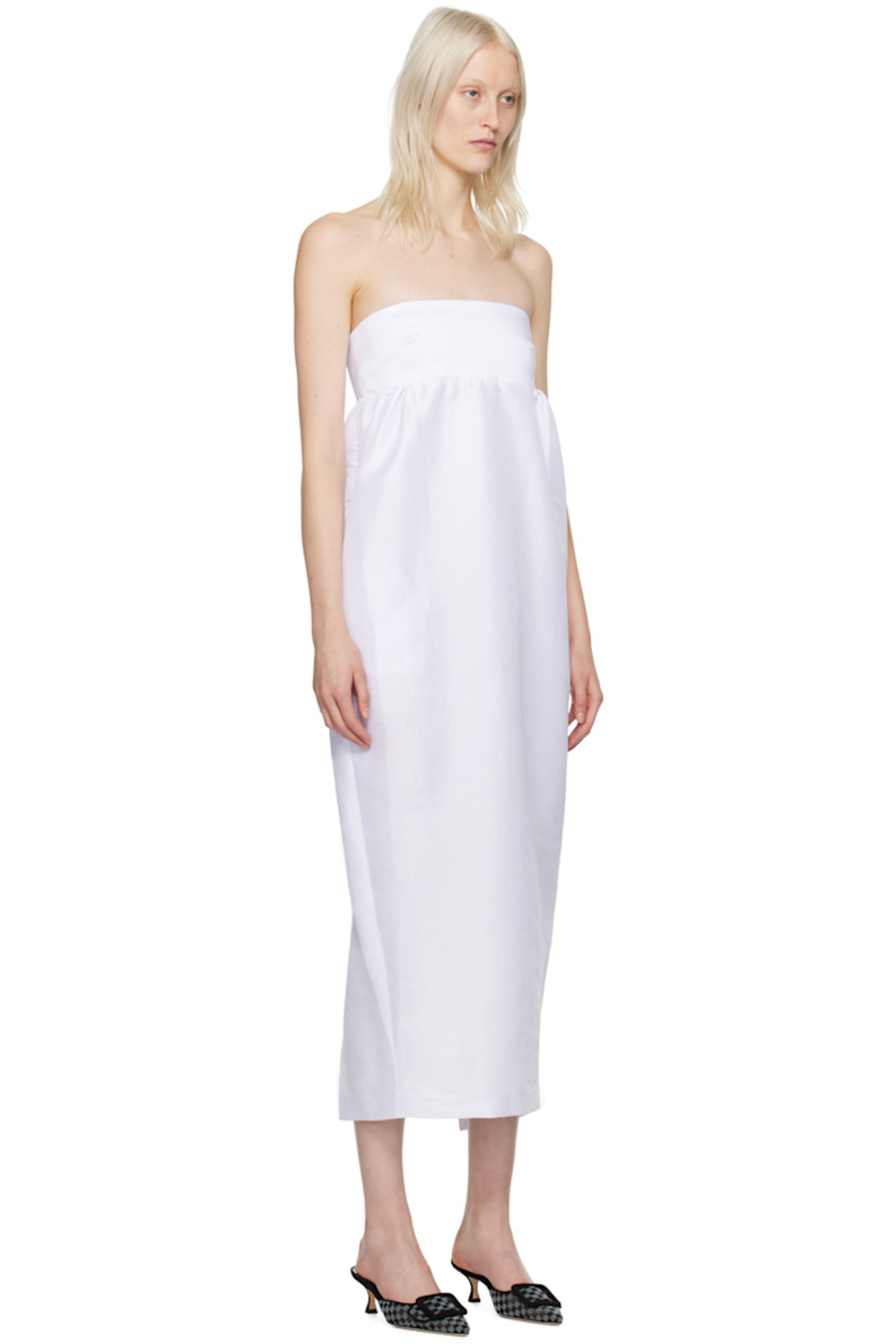 Stretch polyester- and nylon-blend taffeta dress.

· Strapless construction
· Straight neck
· Gathering at empire waist
· Seam pockets
· Concealed zip closure at back
· Slit at back hem
· Unlined

Available exclusively at SSENSE. 

Supplier color: White