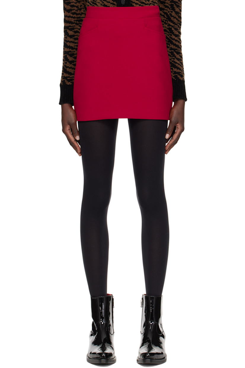 Knit stretch polyester- and viscose-blend skirt.

· Two-pocket styling
· Concealed zip closure at back waist
· Darts at back
· Full cotton twill lining

Supplier color: Red