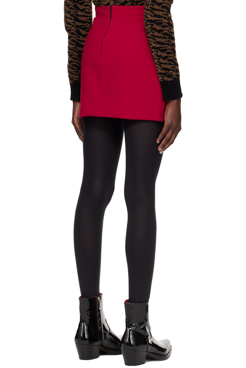 Knit stretch polyester- and viscose-blend skirt.

· Two-pocket styling
· Concealed zip closure at back waist
· Darts at back
· Full cotton twill lining

Supplier color: Red