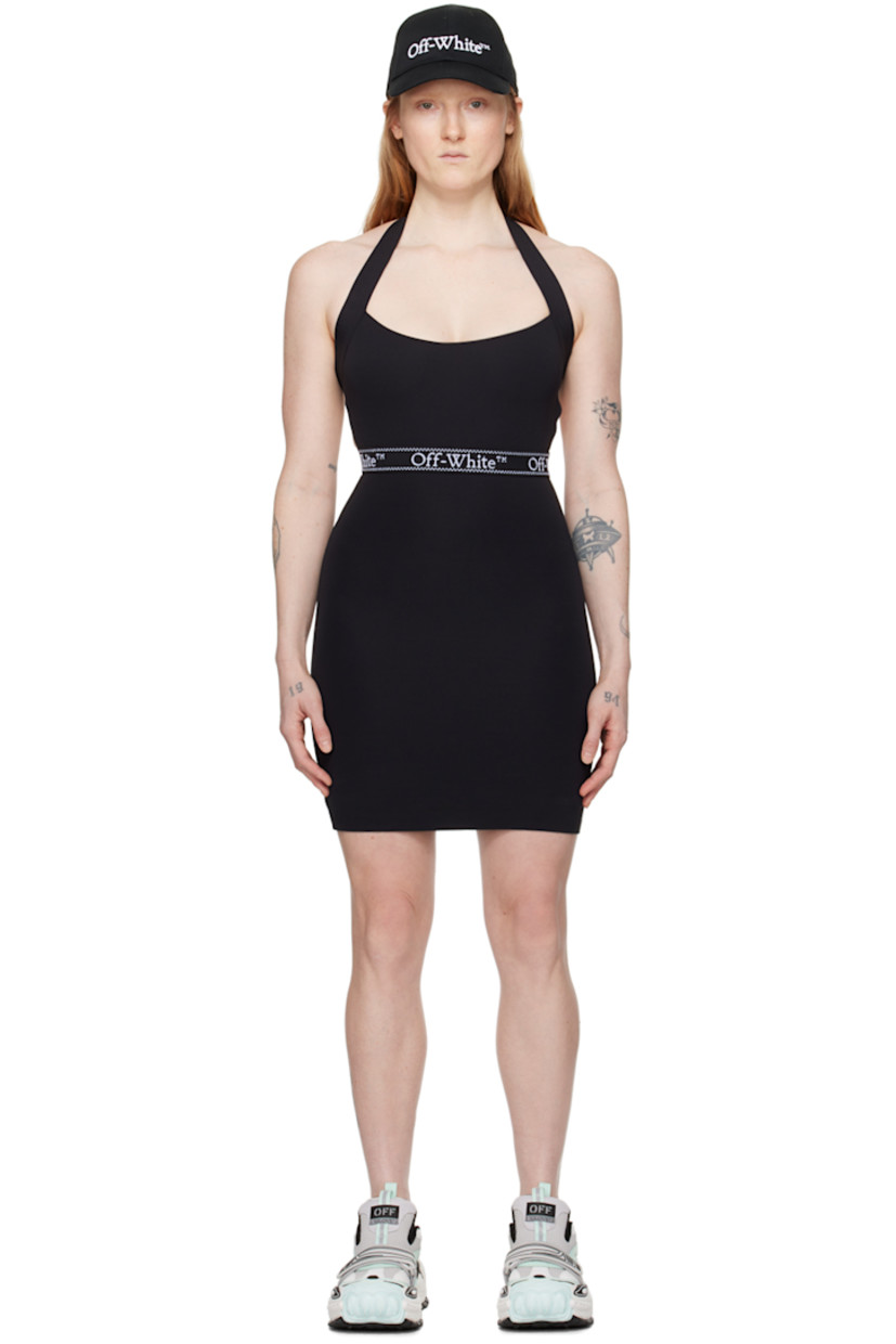 Stretch nylon jersey dress.

· Scoop neck
· Logo-woven elasticized trim at waist
· Press-stud fastening at halter strap
· Cutout at back

Supplier color: Black/White