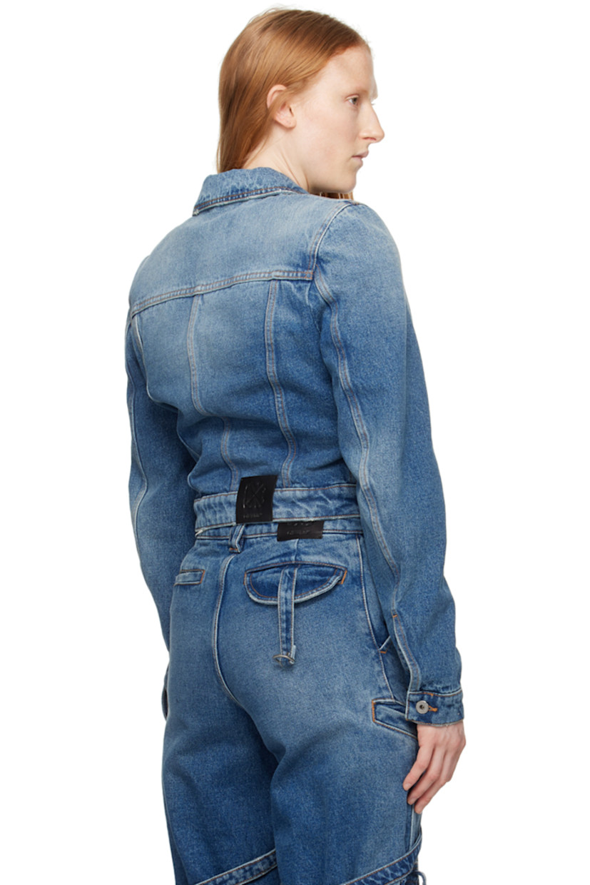 Non-stretch denim jacket. Fading and subtle distressing throughout.

· Paneled construction
· Notched lapel
· Button closure
· D-ring straps at flap pockets
· Cropped hem
· Padded shoulders
· Button fastening at cuffs
· Leather logo patch at back hem
· Partial cotton twill lining
· Logo-engraved silver-tone hardware
· Contrast stitching in tan

Supplier color: Vintage blue