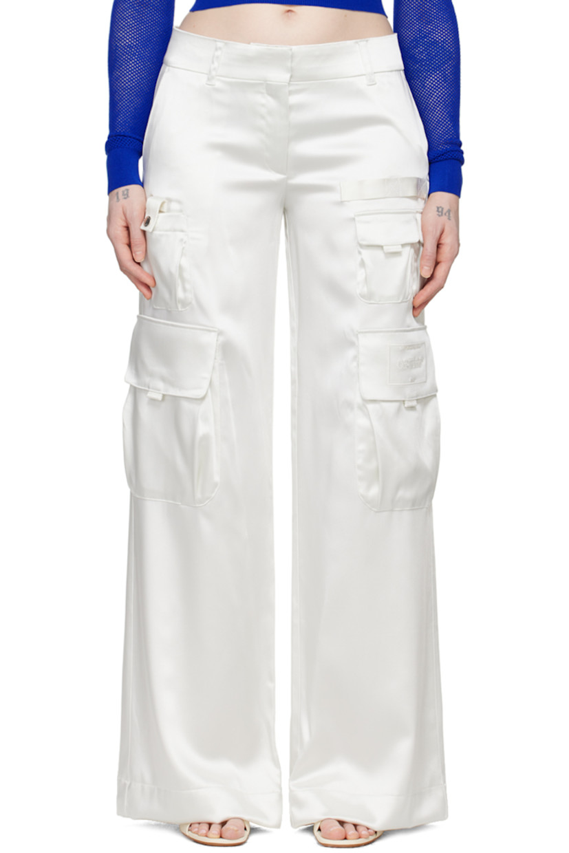 Loose-fit stretch acetate- and viscose-blend satin cargo pants. 

· Belt loops 
· Four-pocket styling 
· Zip-fly 
· Grosgrain loops and flap pockets at front
· Bellows pocket at outseams
· Logo embroidered at outseam 

Supplier color: Coconut milk