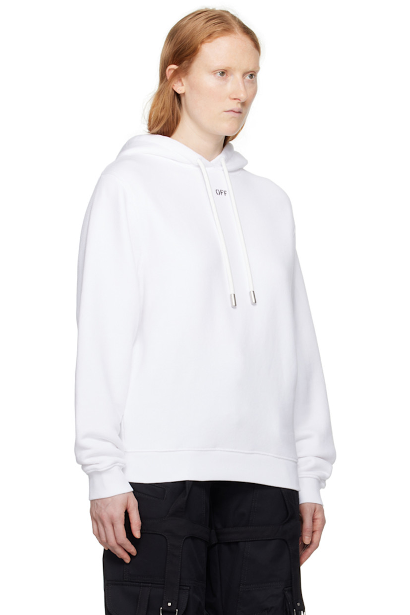 Organic cotton French terry hoodie.

· Drawstring at hood
· Logo printed at chest
· Rib knit hem and cuffs
· Logo graphic embroidered at back

Supplier color: White