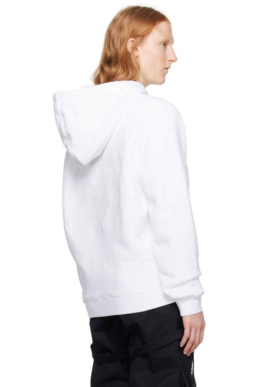 Organic cotton French terry hoodie.

· Drawstring at hood
· Logo printed at chest
· Rib knit hem and cuffs
· Logo graphic embroidered at back

Supplier color: White