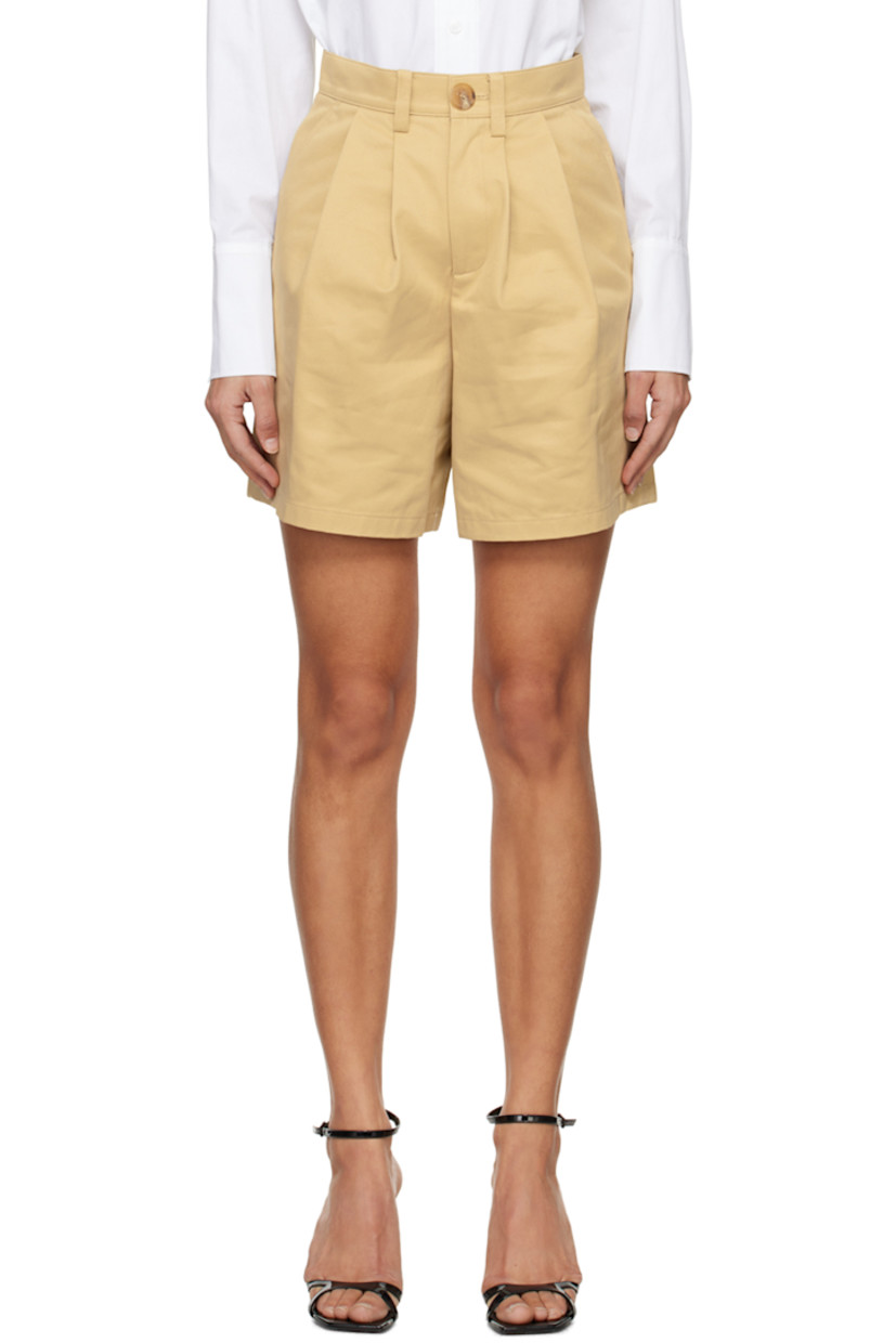 Cotton twill shorts.

· Belt loops
· Four-pocket styling
· Zip-fly
· Pleats at front waist
· Logo patch at back waist

Supplier color: Beige