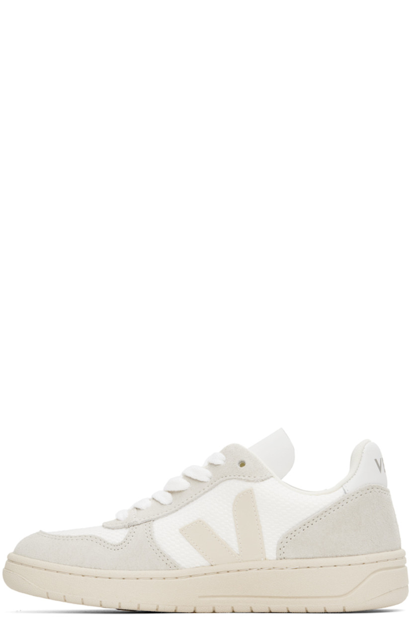 Low-top recycled plastic B-Mesh, suede, and leather sneakers in white.

· Lace-up closure
· Logo embossed at tongue
· Padded collar
· Rubber logo appliqué at sides
· Logo printed at heel tab
· Recycled polyester jersey lining
· Treaded rubber sole 

Supplier color: White natural/Pierre