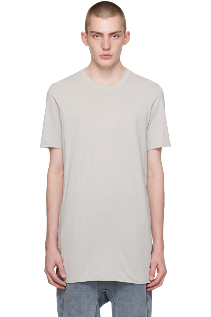 Garment-dyed cotton jersey T-shirt. 

· Rib knit crewneck
· Rolled edge at hem and cuffs
· Extended trim and offset seam at back

Supplier color: Light grey