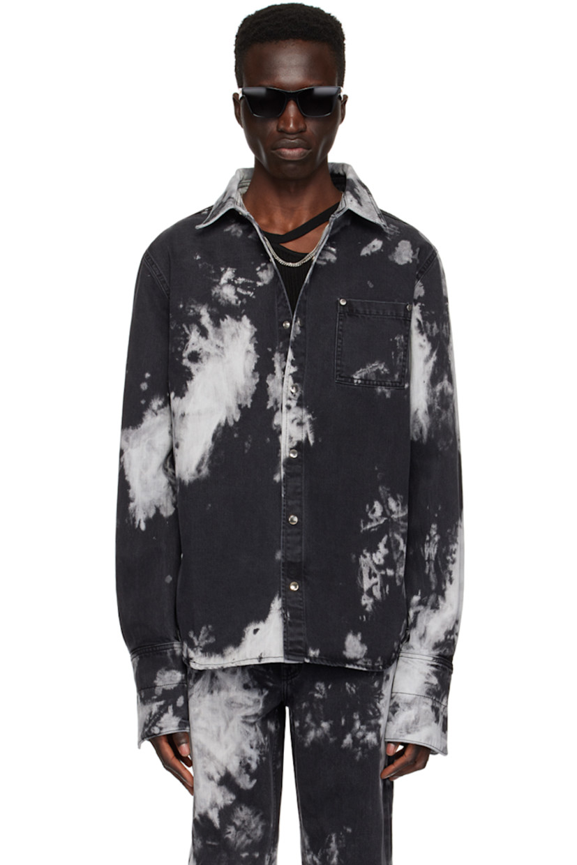 Non-stretch denim shirt. Hand-tie-dye pattern throughout.

· Spread collar
· Press-stud closure
· Patch pocket
· Shirttail hem
· Adjustable two-button press-stud cuffs
· Twin pleats at back yoke

Supplier color: Smoke