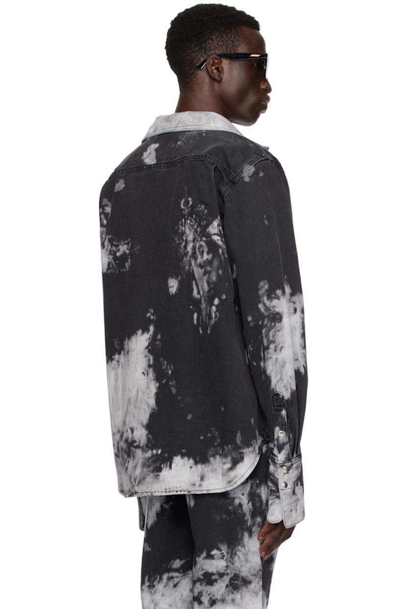 Non-stretch denim shirt. Hand-tie-dye pattern throughout.

· Spread collar
· Press-stud closure
· Patch pocket
· Shirttail hem
· Adjustable two-button press-stud cuffs
· Twin pleats at back yoke

Supplier color: Smoke