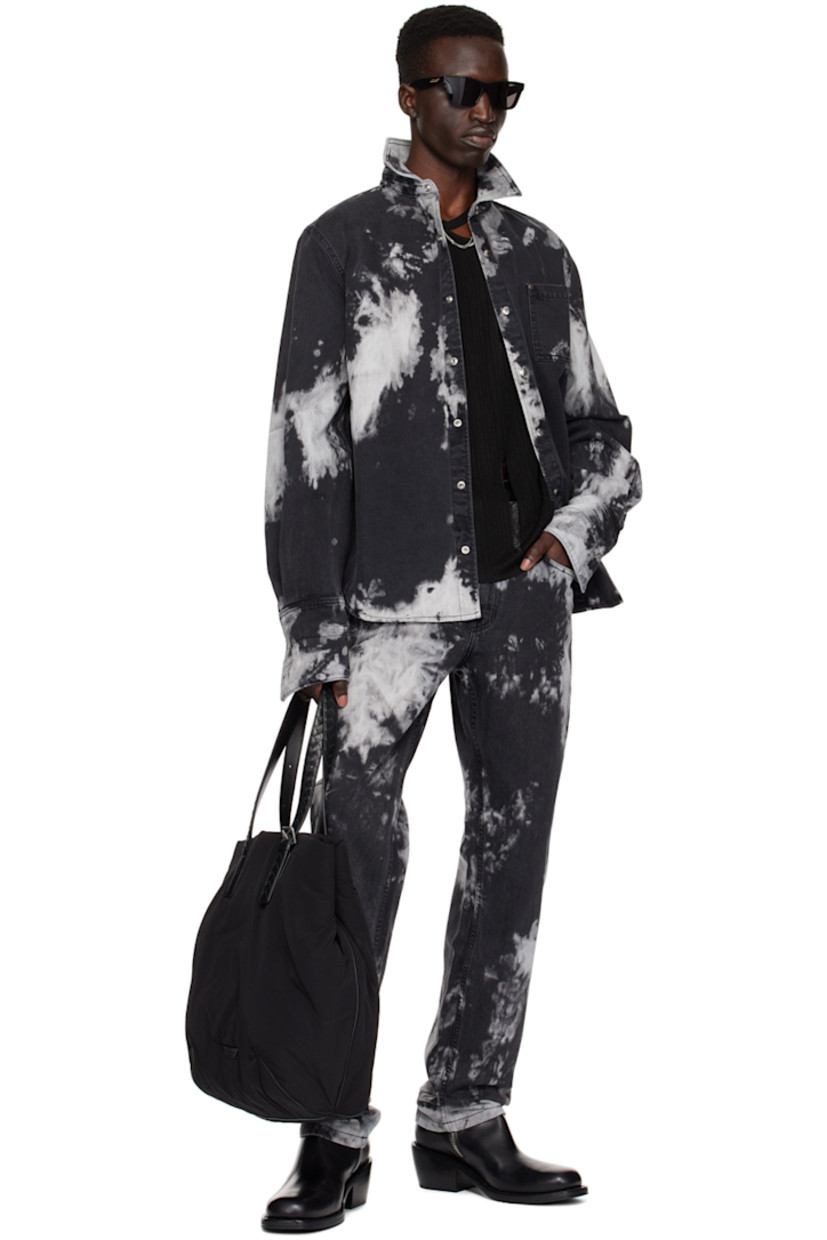 Non-stretch denim shirt. Hand-tie-dye pattern throughout.

· Spread collar
· Press-stud closure
· Patch pocket
· Shirttail hem
· Adjustable two-button press-stud cuffs
· Twin pleats at back yoke

Supplier color: Smoke