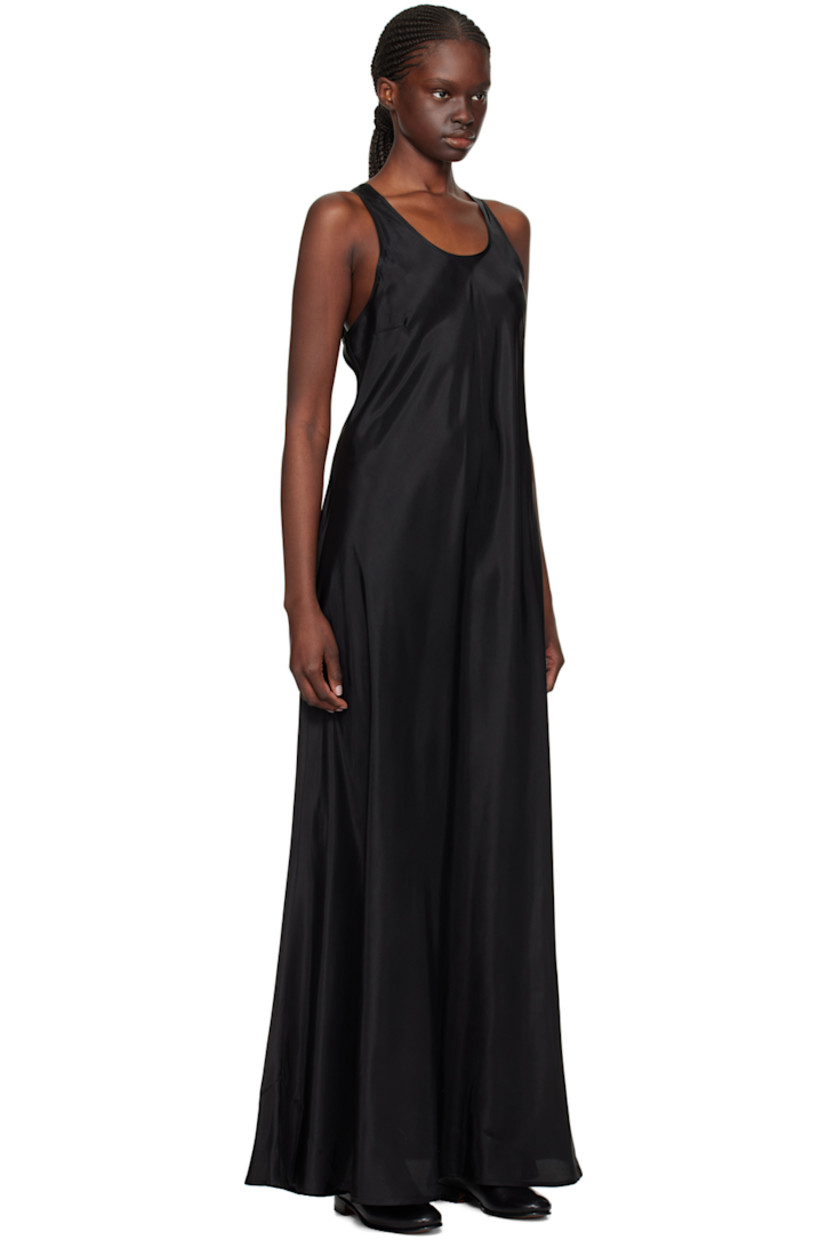 Acetate satin dress.

· Scoop neck
· Self-tie straps at open back
· Unlined

Supplier color: Black