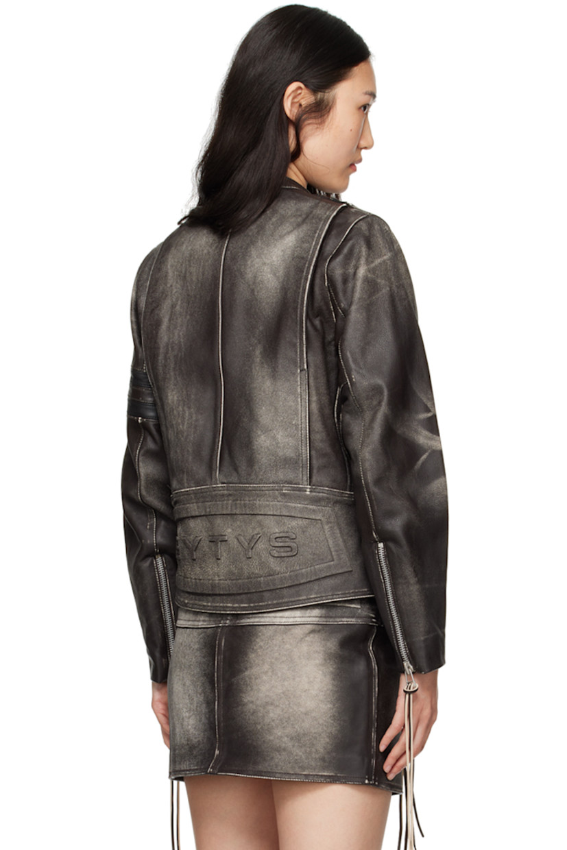 Grained leather jacket. Fading and whiskering throughout.

· Paneled construction
· Press-stud fastening at band collar
· Two-way zip closure
· Embossed logo and zip pocket at chest
· Stripes at front and sleeve
· Extended leather trim at zip pockets and cuffs
· Vented side seams
· Zip vent at cuffs
· Embossed logo at back hem
· Full twill lining

Available exclusively at SSENSE.

Supplier color: Brown stripe