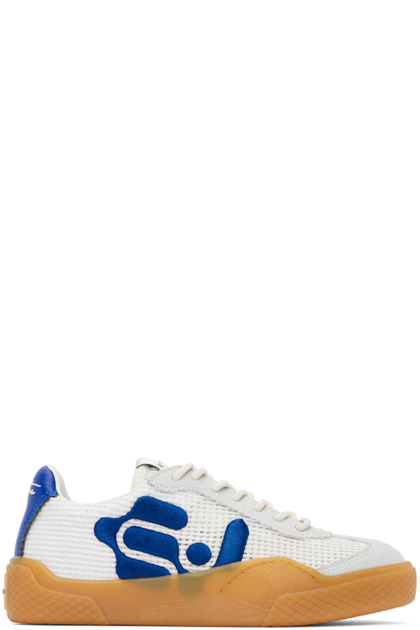 Low-top mesh sneakers in gray and blue.

· Serrated edges and suede trim throughout
· Suede cap toe
· Lace-up closure
· Logo patch at padded tongue
· Padded collar
· Logo embroidered at sides
· Eyelets at inner side
· Text embroidered at heel tab
· Logo embossed at heel
· Unlined
· Treaded rubber sole

Supplier color: Mesh blue bird