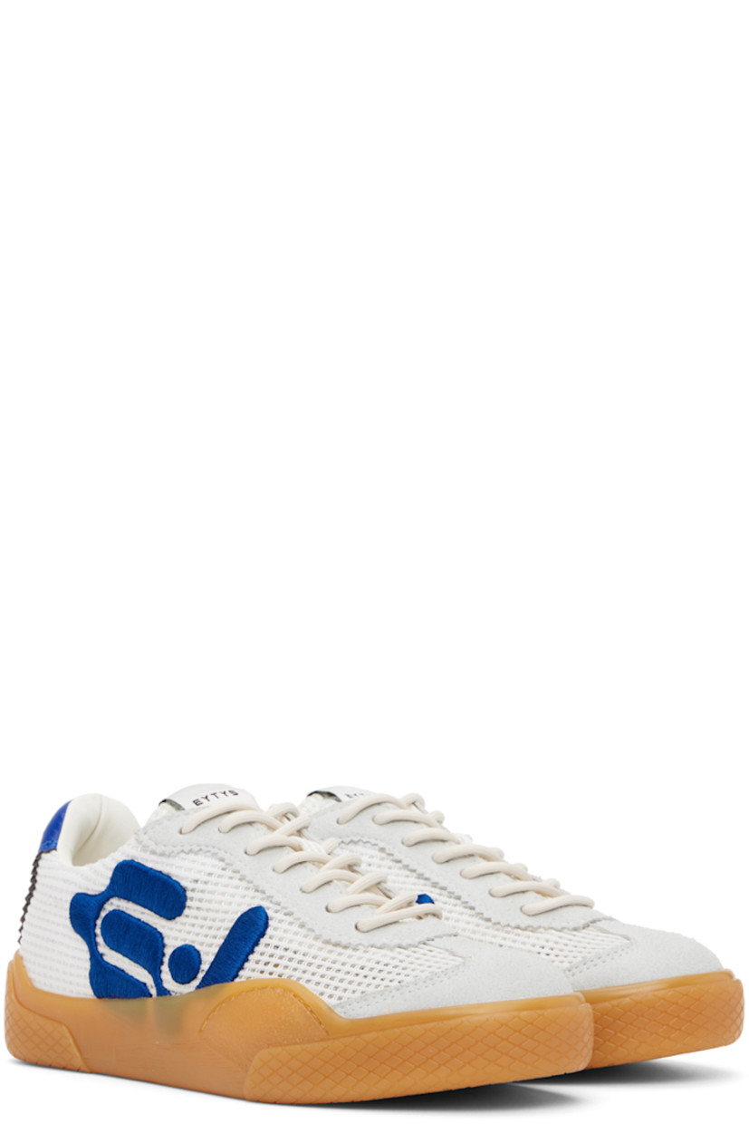 Low-top mesh sneakers in gray and blue.

· Serrated edges and suede trim throughout
· Suede cap toe
· Lace-up closure
· Logo patch at padded tongue
· Padded collar
· Logo embroidered at sides
· Eyelets at inner side
· Text embroidered at heel tab
· Logo embossed at heel
· Unlined
· Treaded rubber sole

Supplier color: Mesh blue bird