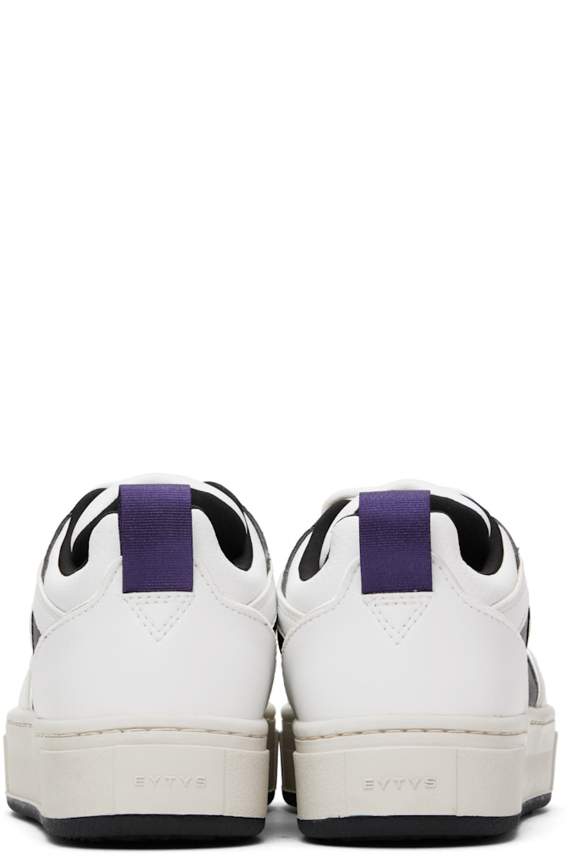 Low-top paneled buffed faux-leather and mesh sneakers in white.

· Perforated detailing at toe and sides
· Lace-up closure
· Logo appliqué at padded tongue
· Padded collar
· Webbing pull-loop at heel counter
· Jersey lining
· Textured rubber platform midsole
· Treaded rubber sole

Supplier color: Sidney swan