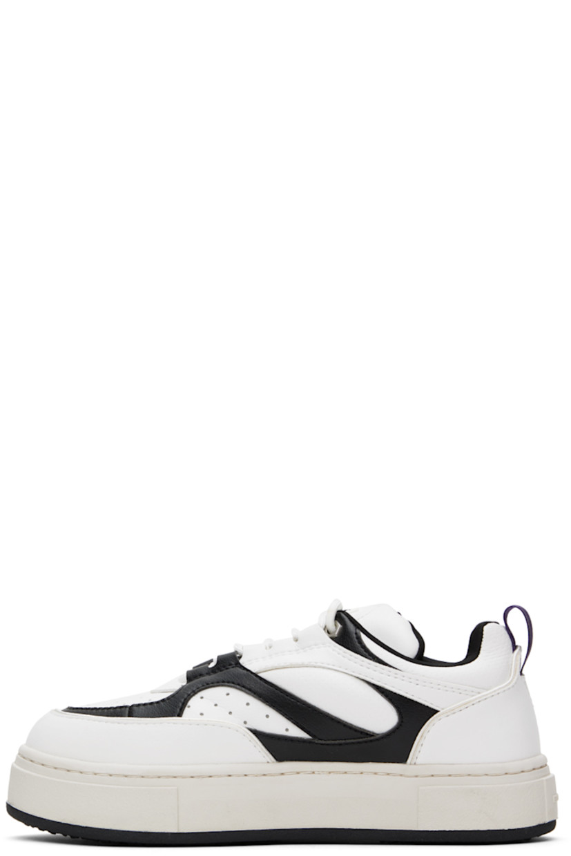 Low-top paneled buffed faux-leather and mesh sneakers in white.

· Perforated detailing at toe and sides
· Lace-up closure
· Logo appliqué at padded tongue
· Padded collar
· Webbing pull-loop at heel counter
· Jersey lining
· Textured rubber platform midsole
· Treaded rubber sole

Supplier color: Sidney swan