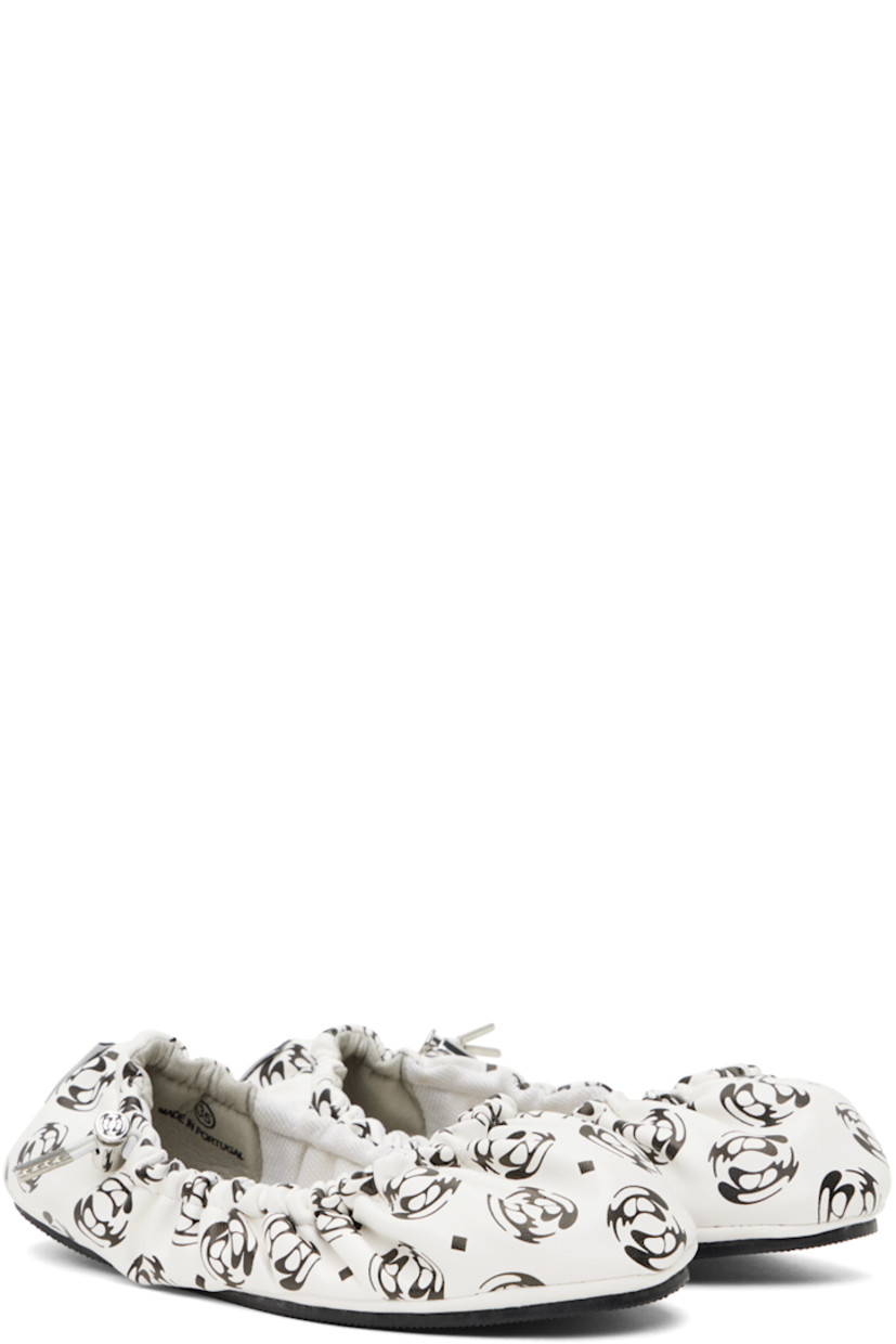 Handcrafted grained faux-leather ballerina flats in white.

· Logo pattern printed throughout
· Bungee-style drawstring at collar
· Logo flag at heel
· Mesh lining
· Treaded TPU sole

Supplier color: Monogram