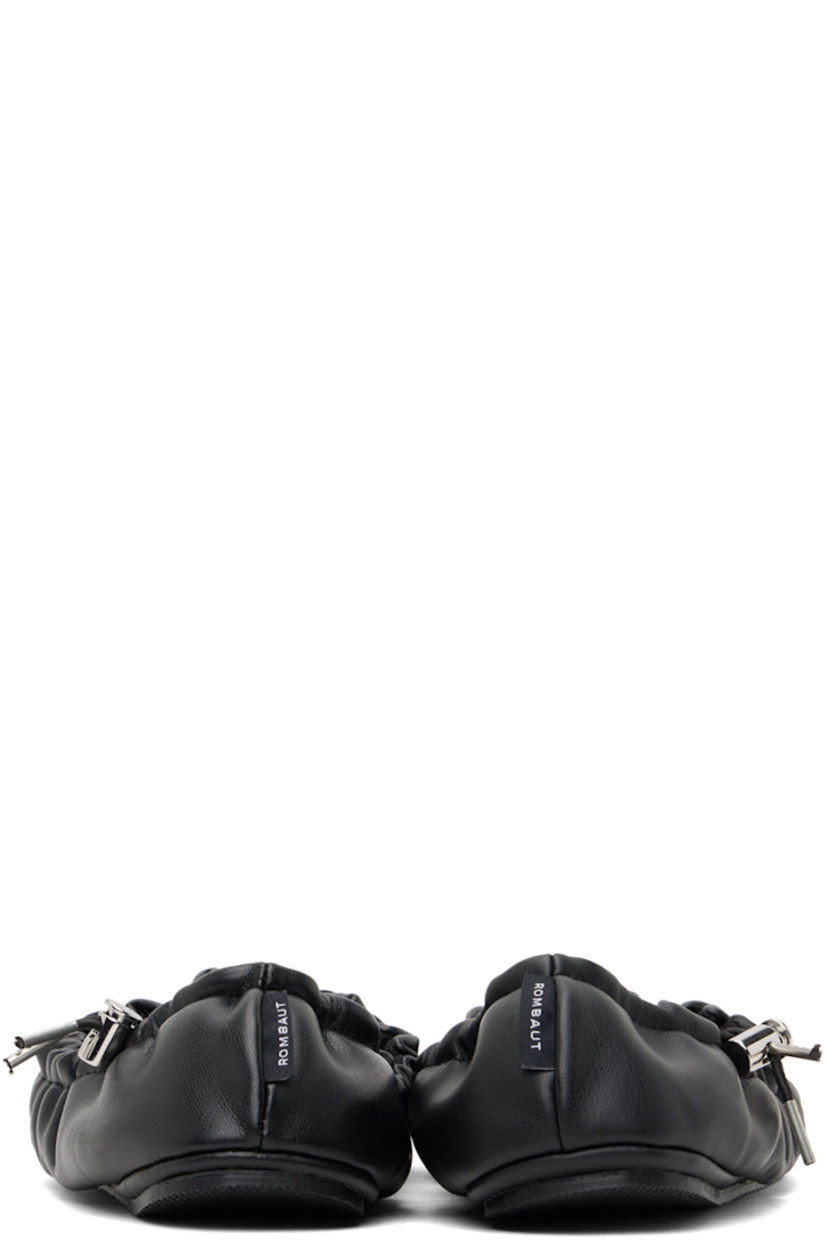 Handcrafted grained faux-leather ballerina flats in black.

· Bungee-style drawstring at collar
· Logo flag at heel
· Mesh lining
· Treaded TPU sole

Supplier color: Black beyond leather
