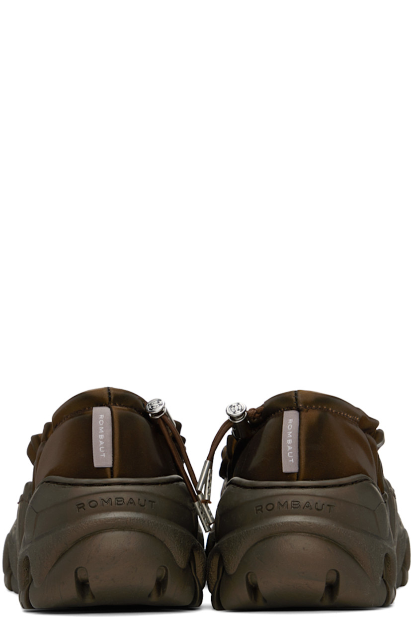 Handcrafted satin ballerina flats in brown.

· Bungee-style drawstring at elasticized collar 
· Logo flag at heel tab
· Logo embossed at heel counter 
· Mesh lining
· Treaded sculptural TPU platform sole
· Platform: H2"

Supplier color: Bronze shine vinyl