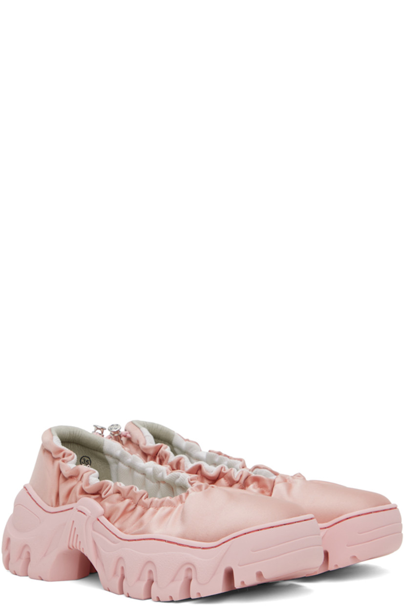 Handcrafted satin ballerina flats in pink.

· Bungee-style drawstring at elasticized collar
· Logo flag at heel counter
· Logo embossed at heel counter
· Mesh lining
· Treaded TPU platform sole
· Platform: H1.5"

Supplier color: Pink satin