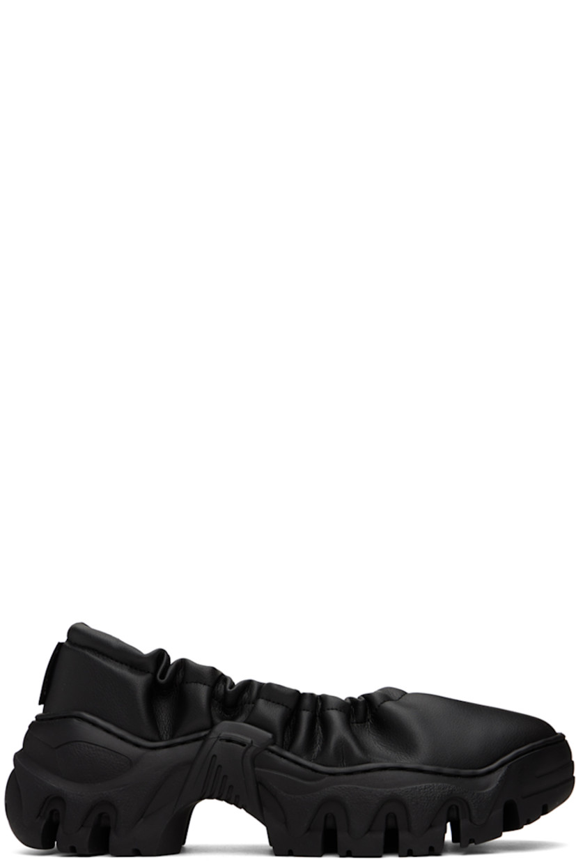 Handcrafted grained faux-leather ballerina flats in black.

· Bungee-style drawstring at elasticized collar 
· Logo flag at heel tab
· Logo embossed at heel counter 
· Mesh lining
· Treaded sculptural TPU platform sole
· Platform: H2"

Supplier color: Black beyond leather