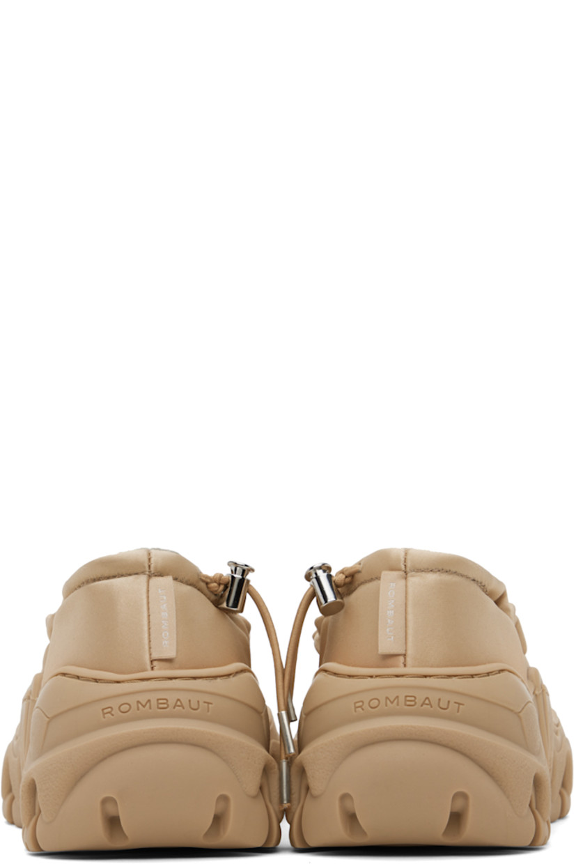 Handcrafted satin ballerina flats in beige.

· Fading throughout
· Bungee-style drawstring at elasticized collar 
· Logo flag at heel tab
· Logo embossed at heel counter 
· Mesh lining
· Treaded sculptural TPU platform sole
· Platform: H2"

Supplier color: Desert