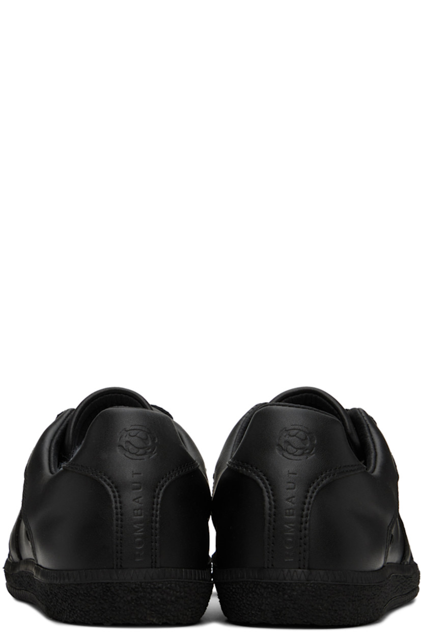 Handcrafted low-top buffed faux-leather sneakers in black.

· Lace-up closure
· Logo embossed at padded tongue and heel
· Padded collar
· Rubberized logo patch at outer side
· Eyelets at inner side
· Buffed faux-leather lining
· Treaded TPU sole

Supplier color: Black beyond leather