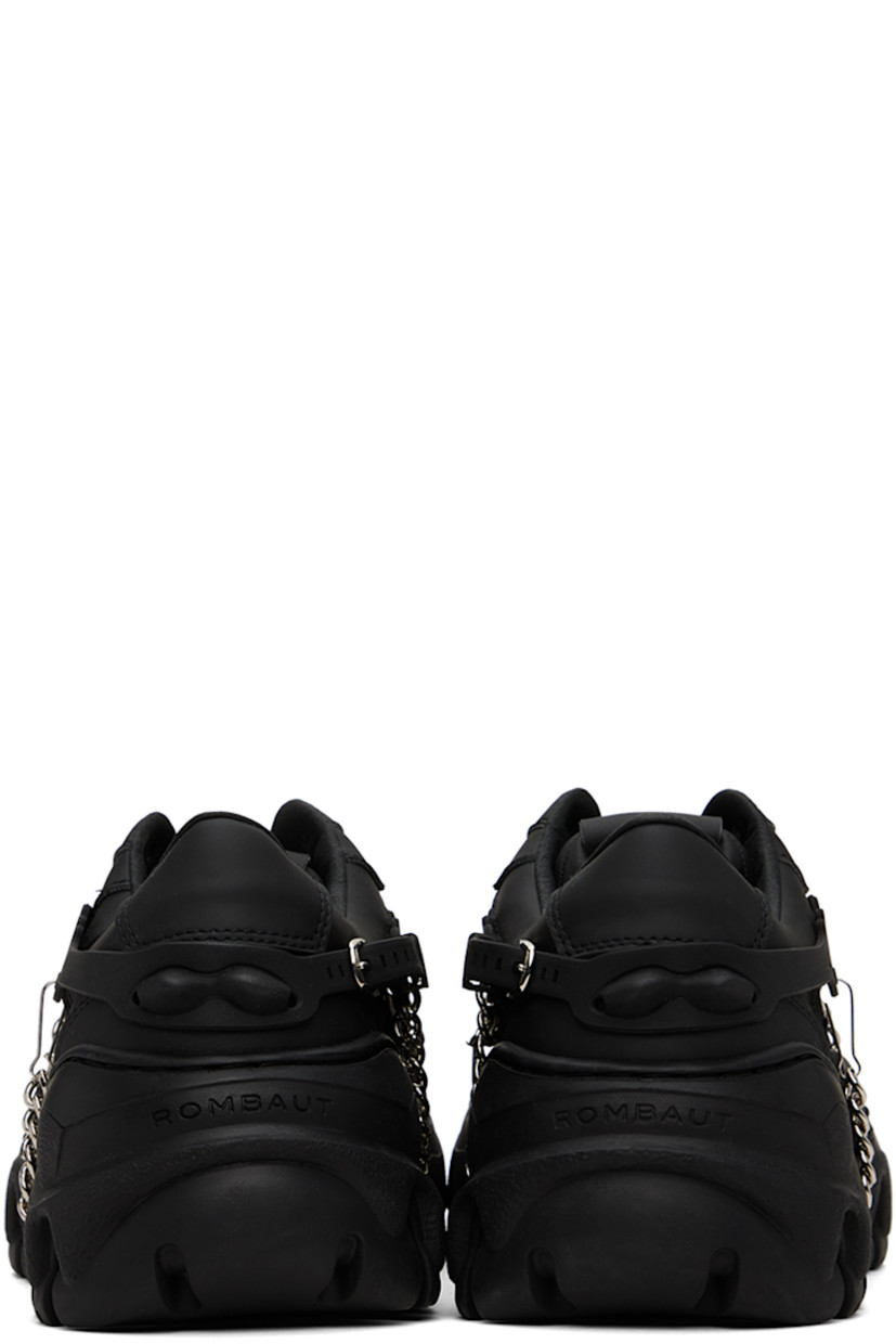 Handcrafted low-top buffed faux-leather and logo-woven mesh sneakers in black. Detachable rubberized harness-style overlay.

· Lace-up closure
· Logo flag at padded tongue 
· Padded collar
· Rubberized logo patch at outer side
· Buffed faux-leather lining
· Logo embossed at heel counter
· Sculptural rubber platform midsole
· Treaded rubber sole
· Platform: H1.5"

Supplier color: Black beyond leather