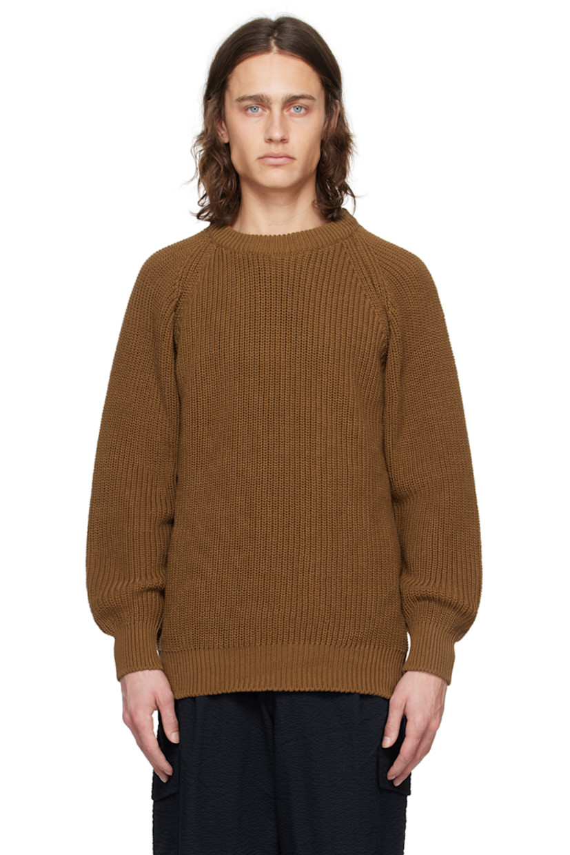 Knit cotton sweater.

· Rib knit crewneck, hem, and cuffs
· Raglan sleeves

Supplier color: Brown