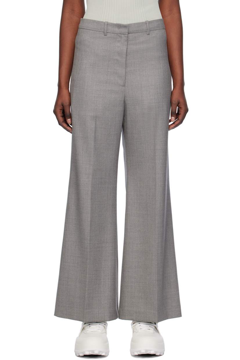 Wide-leg wool-blend twill trousers.

· Belt loops
· Four-pocket styling
· Zip-fly
· Pleats at front
· Creased legs
· Unlined
 
Supplier color: Melange grey