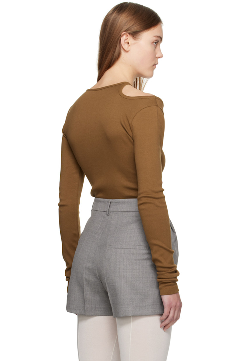 Stretch cotton jersey T-shirt. 

· Crewneck
· Cutout at shoulder

Supplier colour: Brown