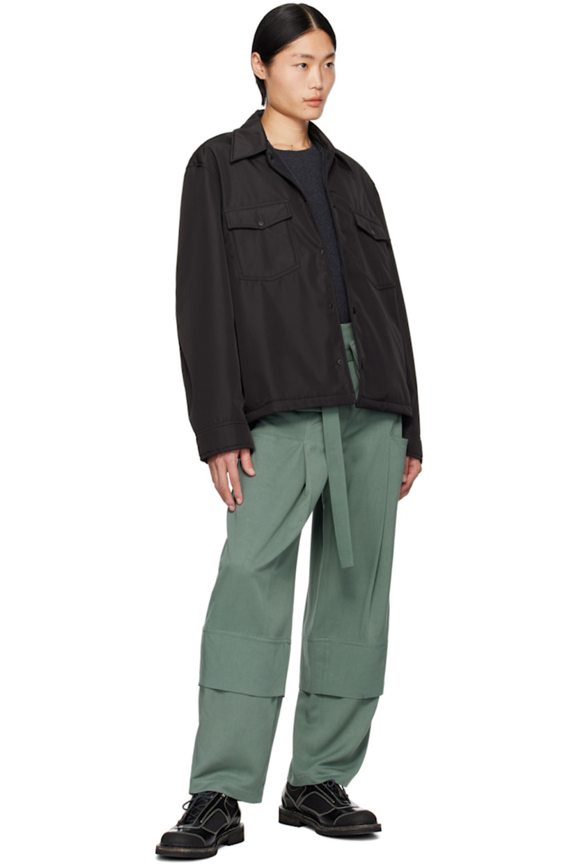 Rayon- and modal-blend twill cargo pants.

· Integrated cinch belt and belt loops at waistband
· Detachable flap pockets at belt
· Two-pocket styling
· Zip-fly
· Pleats at front legs
· Layered cuffs
· Patch pocket at outseams

Supplier color: Green