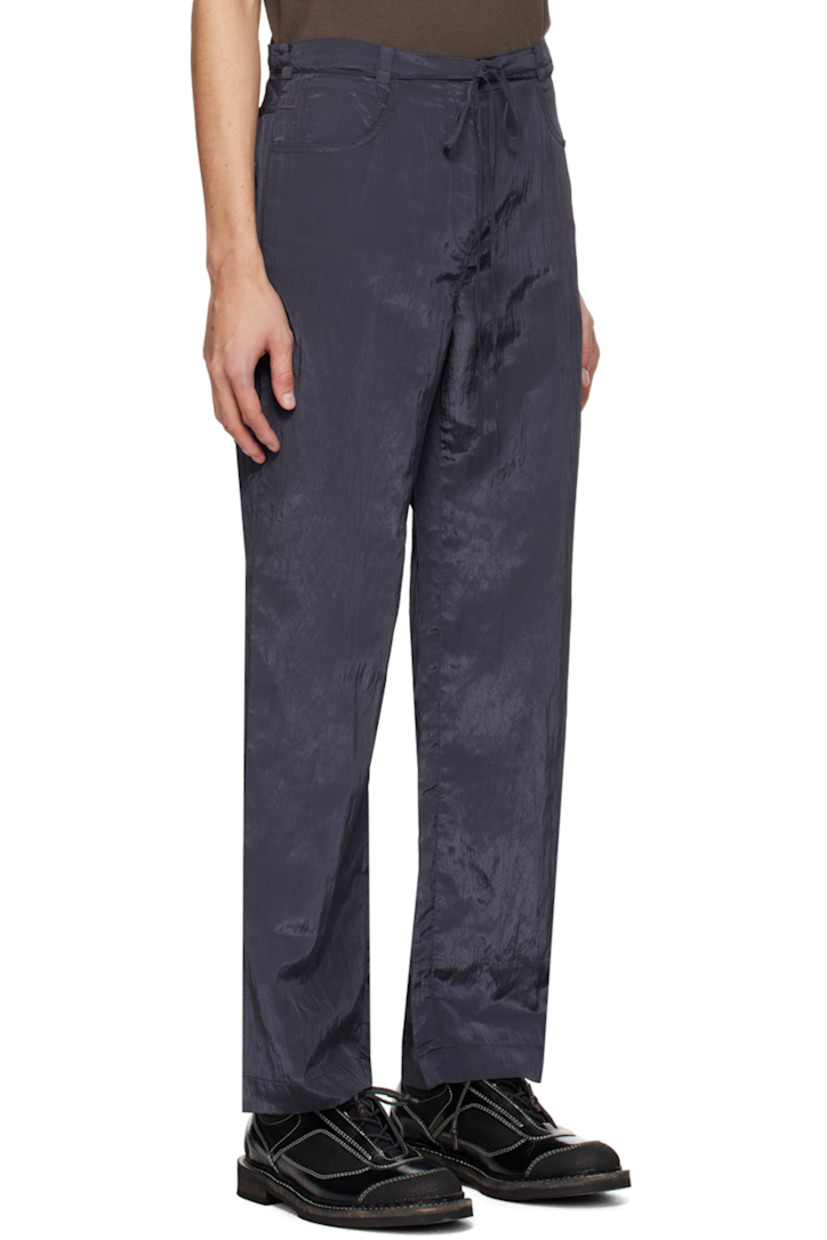 Crinkled polyester- and nylon-blend taffeta trousers.

· Self-tie belt and belt loops at waistband
· Five-pocket styling
· Zip-fly

Supplier color: Navy
