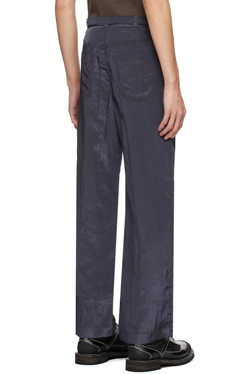 Crinkled polyester- and nylon-blend taffeta trousers.

· Self-tie belt and belt loops at waistband
· Five-pocket styling
· Zip-fly

Supplier color: Navy