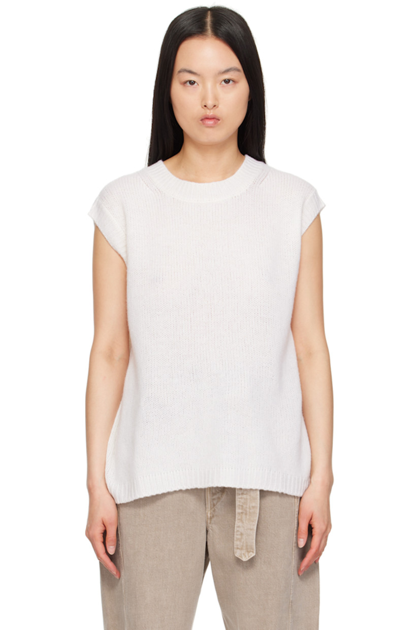 Knit wool- and cashmere-blend vest. Rib knit crewneck, hem, and armscyes.

Supplier color: Swan