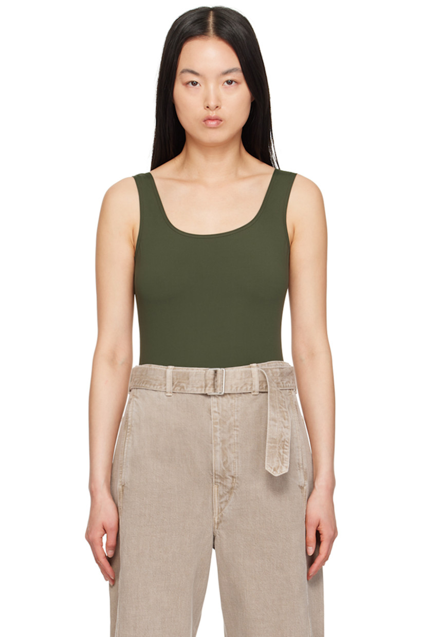 Stretch nylon jersey bodysuit.

· Scoop neck
· Low back 
· Partial jersey lining

Supplier color: Avocado