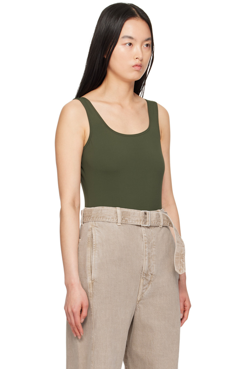 Stretch nylon jersey bodysuit.

· Scoop neck
· Low back 
· Partial jersey lining

Supplier color: Avocado