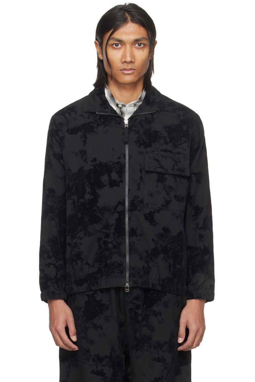 Polyester-blend twill track jacket. Graphic pattern flocked throughout.

· Stand collar
· Two-way zip closure
· Flap pocket at chest
· Seam pockets
· Elasticized hem and cuffs

Supplier color: Black