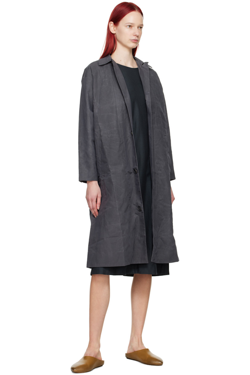 Cotton herringbone dress.

· Round neck
· Seam pockets
· Single-button barrel cuffs
· Vented side seams
· Self-tie fastening and pleats at back collar
· Unlined

Supplier color: Soft herringbone charcoal