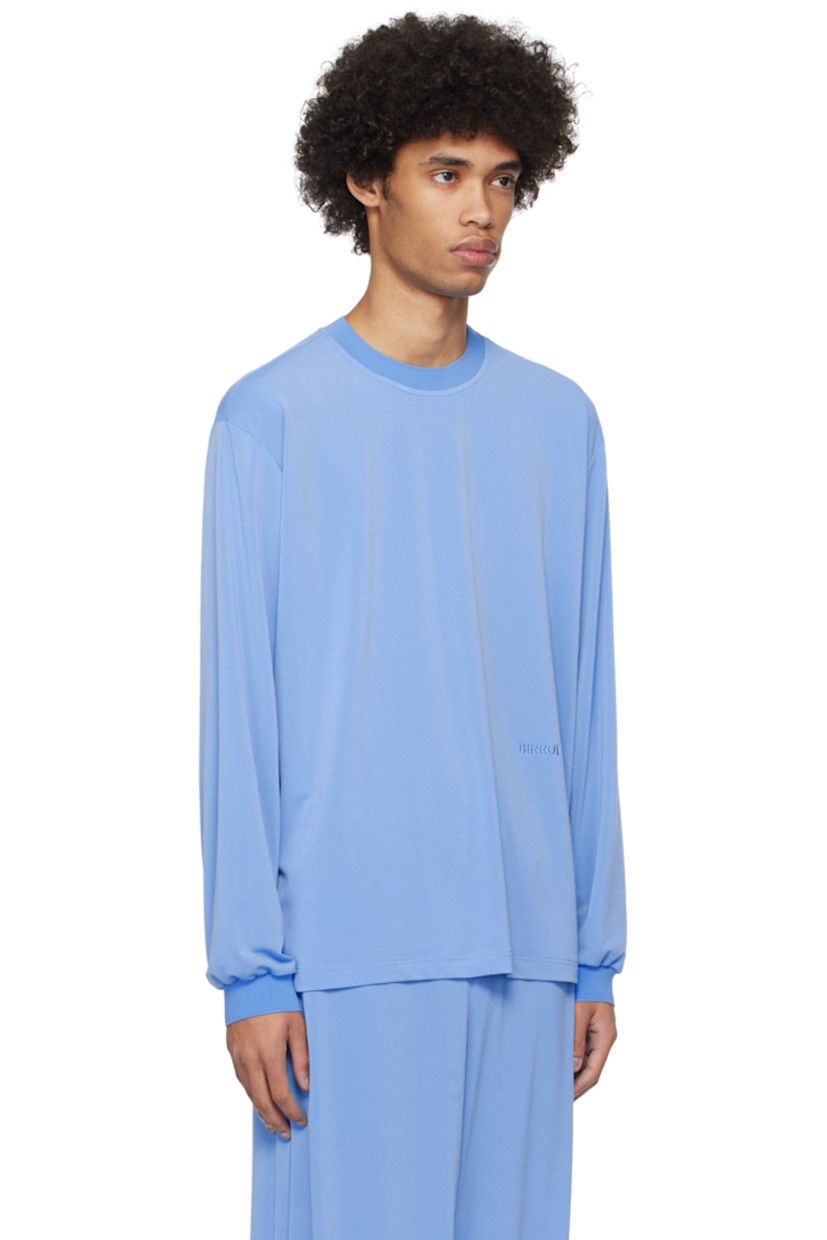 Stretch polyester crepe T-shirt. 

· Rib knit crewneck and cuffs 
· Logo embroidered at front
· Dropped shoulders

Supplier color: Sky blue