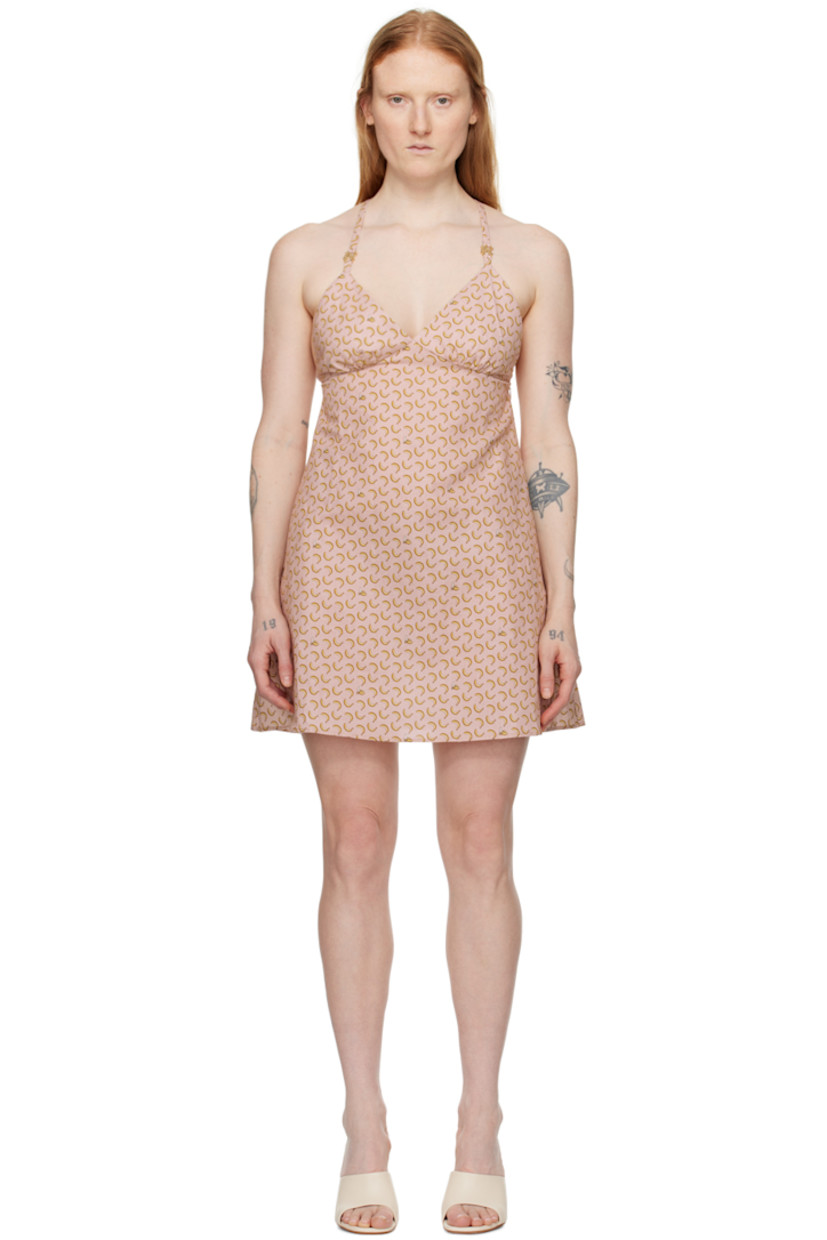 Plain-woven slub linen- and cotton-blend dress. Graphic pattern printed throughout. 

· V-neck 
· Logo hardware at criss-crossing shoulder straps 
· Concealed zip closure at back 

Supplier color: Pink/Yellow