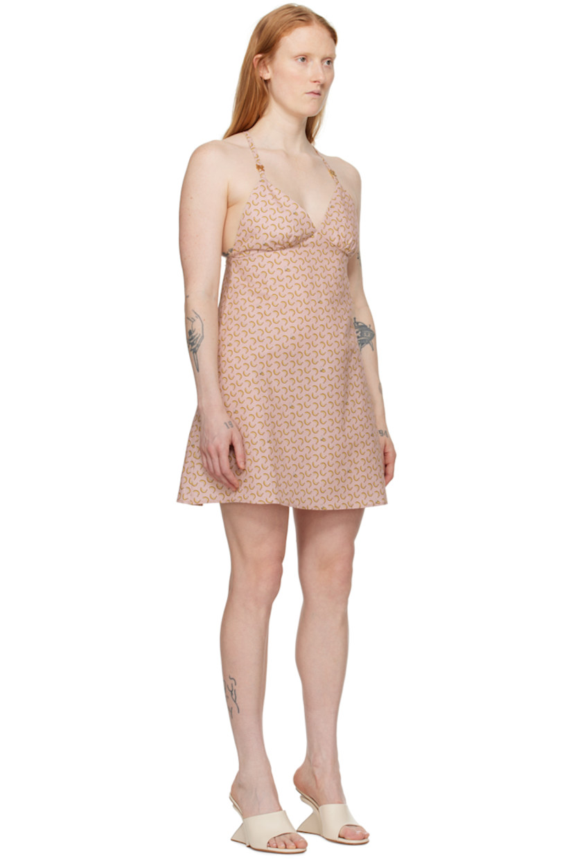 Plain-woven slub linen- and cotton-blend dress. Graphic pattern printed throughout. 

· V-neck 
· Logo hardware at criss-crossing shoulder straps 
· Concealed zip closure at back 

Supplier color: Pink/Yellow