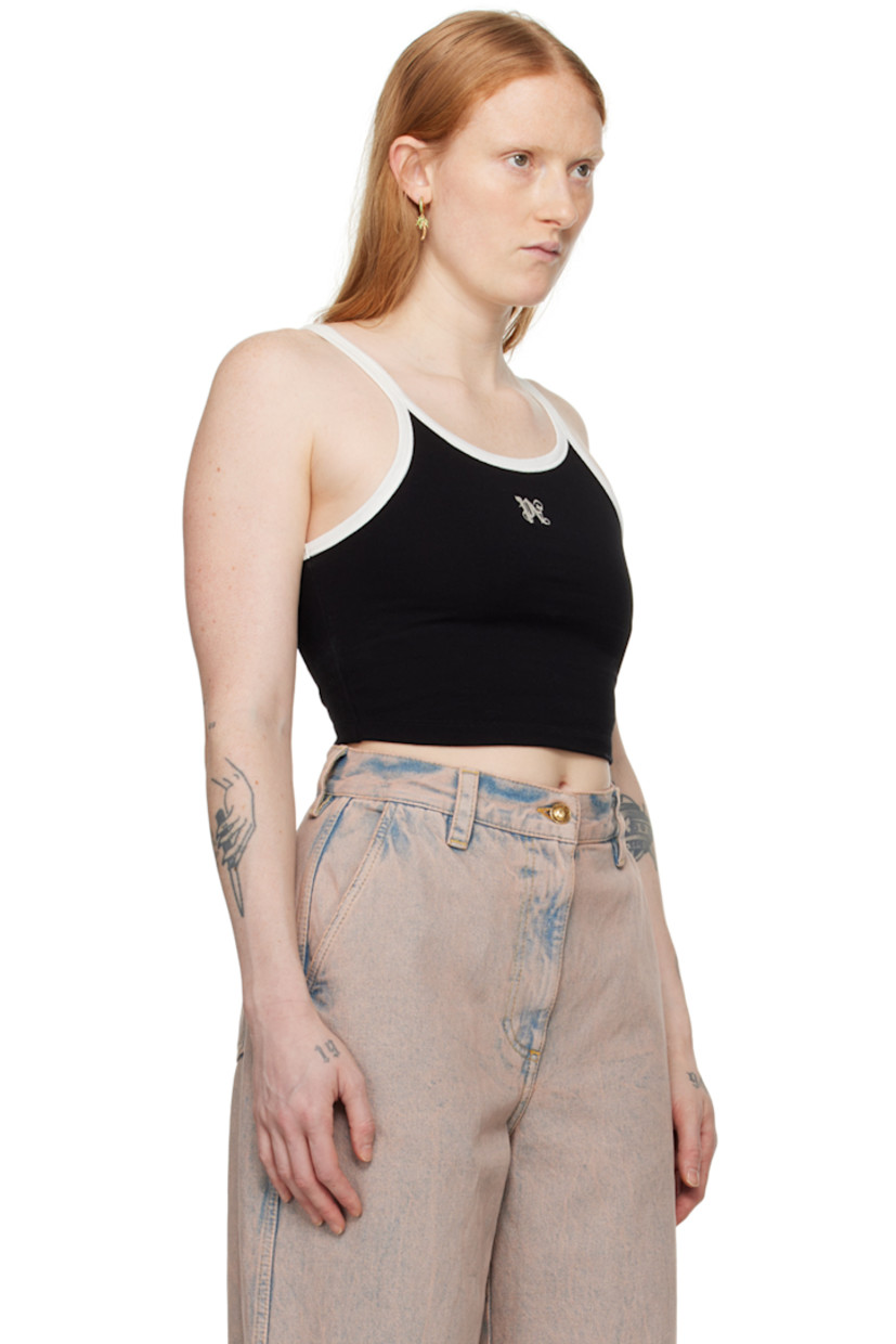 Cotton piqué tank top.

· Rib knit scoop neck and armscyes 
· Logo embroidered at front
· Cropped hem
· Fixed shoulder straps

Supplier color: Black/Off white