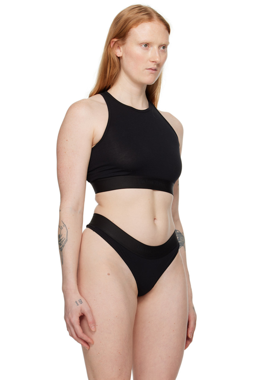 Stretch cotton jersey bra. 

· Crewneck 
· Jacquard logo at elasticized cropped hem 
· Racer back 

Supplier color: Black