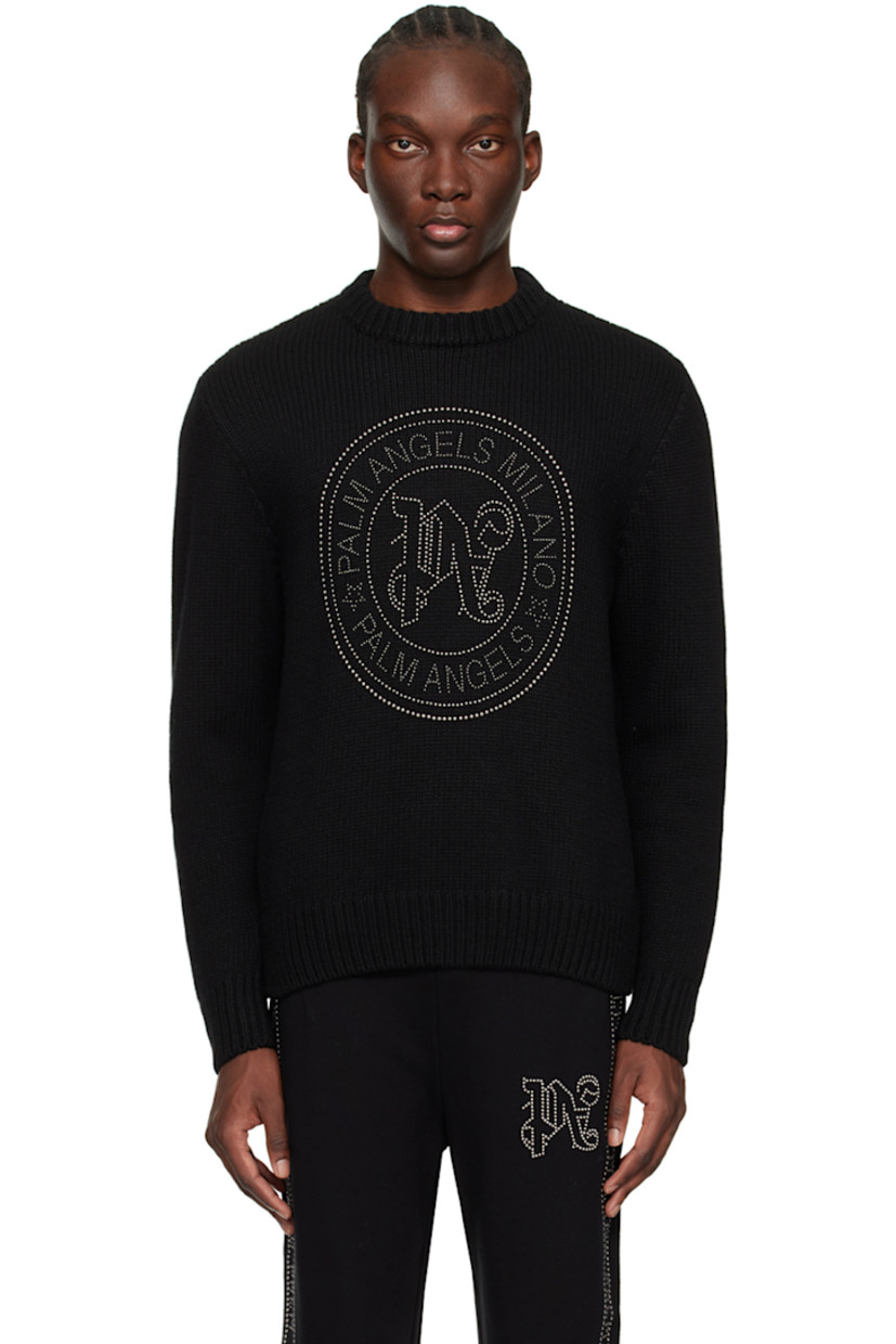 Knit nylon- and wool-blend sweater.

· Rib knit crewneck, hem, and cuffs
· Studded logo at front 
· Silver-tone hardware

Supplier color: Black/Silver
